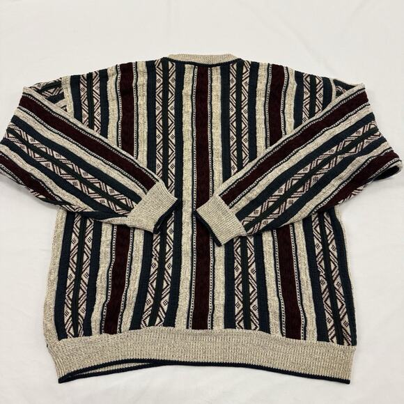Vintage Jantzen Mens XL Knit Sweater Red Green Blue Stripes Grandpa 90s Pattern - Picture 8 of 9